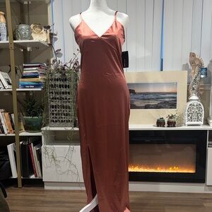 Sleek Satin Maxi Dress in Copper